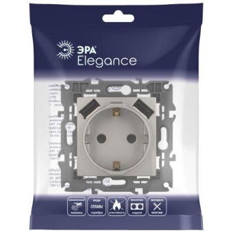Розетка Elegance 14-4109-16 16A 250В 2P+E защ. штор. с 2xUSB 3А 5В титан Эра Б0065775