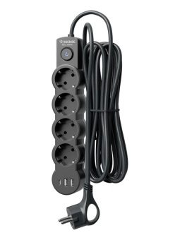 Удлинитель 3х5м с заземл. 10А IP20 USB 2500Вт 220В ПВС 3х1 с выкл. черн. КОСМОС YKsm5m4g-Z-VU10А-B