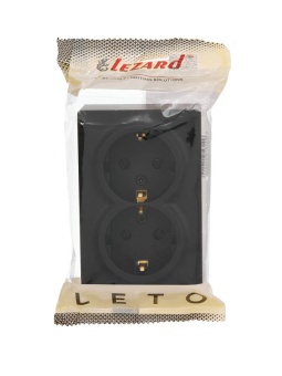 Розетка 2-м ОП LETO с заземл. закрытый корпус ПБТ черн. бархат LEZARD 752-4200-127B