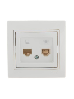 Розетка компьютерная + телефонная 2-м СП Mira RJ45 + RJ11 бел./бел. LEZARD 701-0202-143
