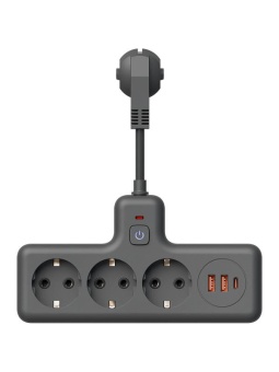Удлинитель с сетевым фильтром 3х0.3м 10А 2USB + 1USBC 2500Вт ПВС 3х1 компакт черн. КОСМОС FRKsm0.3m-3g(B)USB