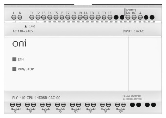 Модуль ЦПУ ПЛК 410 14 DI 8 RO 220В AC с Ethernet портом без экрана ONI PLC-410-CPU-14D08R-0AC-00