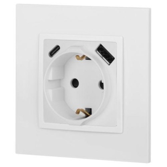 Розетка Elegance 14-4108-01М 16A 250В 2P+E защ. шторки с USB type-A+C 3А 5В матов. бел. Эра Б0067710