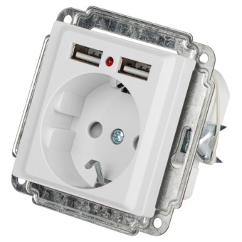 Розетка 1-м СП Accent 6-410-01 16А IP20 250В P+E Schuko защ. шторки + 2хUSB бел. Intro Б0063689