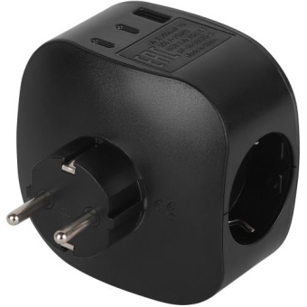 Разветвитель 3-м SP-3e-3USBAC-B + 3 USB A+C с заземл. со шторками 16А чер. Эра Б0069082