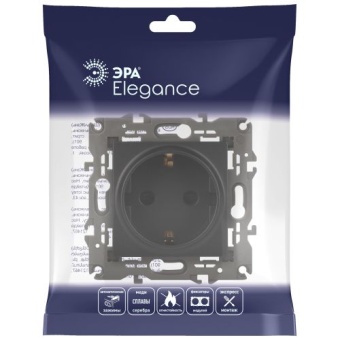 Розетка 1-м СП Эра Elegance 14-2102-05 16А IP20 16AX 250В 2P+E Schuko защ. шторки антрацит Эра Б0034276