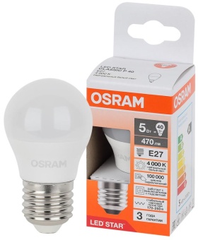Лампа светодиодная LED Star 5Вт шар 4000К E27 470лм (замена 40Вт) OSRAM 4058075696266
