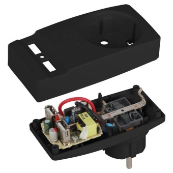 Адаптер 1-м с заземл. Polynom SP-1e-USB-B 220В 2хUSB 2100мА черн. Эра Б0026333