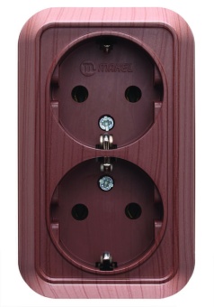 Розетка 2-м ОП 16А IP20 с заземл. орех Makel 45482