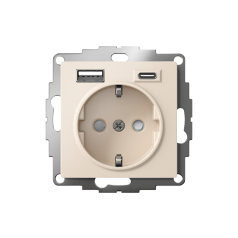 Розетка AtlasDesign 16А с 2-мя заряд. устройствами USB тип A+C 5В/2.4А 2х5В/1.2А механизм беж. SE ATN000232