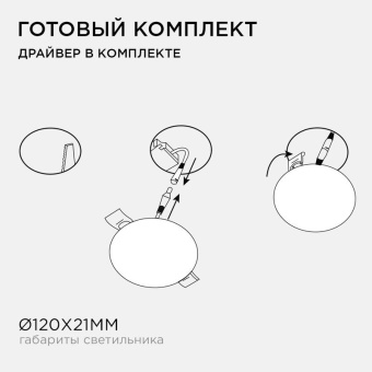 Панель светодиодная встр. 3 реж. свечения 12Вт(8Вт+4Вт) 230В 1020лм 4000К d120х21мм круг Apeyron 06-104