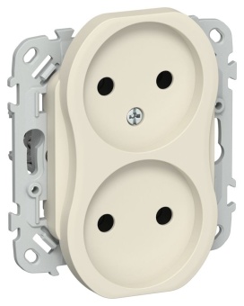 Розетка 2-м СП FLITE РС02-1-ФлСл 10А без заземл. без защ. шторок безвинтовое крепление механизм сливочный IEK FI-R20-10-1-K86