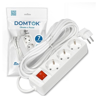 Удлинитель 3х7м с заземл. 16А IP20 3.5кВт ПВС 3х1 с выкл. бел. DOMTOK 2383