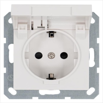 Розетка 1-м Shuko 16А IP20 с заземл. защ. шторки с крышкой механизм бел. глянцевый Jasmart G5505W