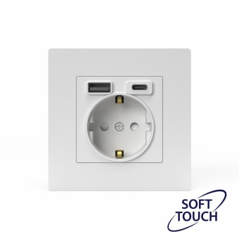 Розетка 1-м СП Pixel IP20 с заземл. с 2-мя заряд. устр. USB тип A+C механизм айс TOKOV ELECTRIC TKE-PX-R1U2AC-C34
