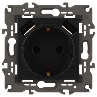 Розетка 16А 250В 2P+E с 2хUSB 5В-3А защ. шторки Elegance антрацит 14-4109-05 ЭРА Б0047871