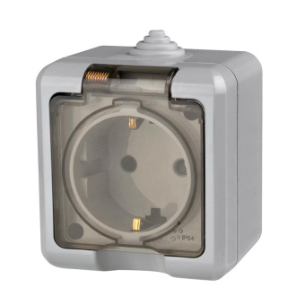 Розетка 1-м ОП Dita 16А IP54 250В с заземл. с прозрачн. крышкой сер. TOKOV LIGHT TKL-DT-R1Z-C06T-IP54