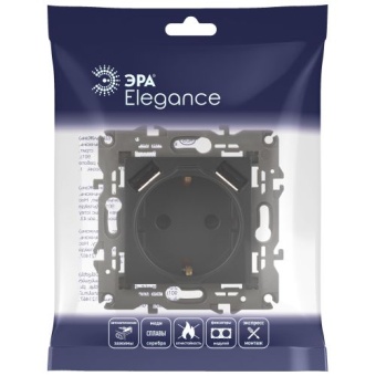 Розетка 16А 250В 2P+E с 2хUSB 5В-3А защ. шторки Elegance антрацит 14-4109-05 ЭРА Б0047871