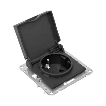 Розетка СП Эпика 16А IP44 с заземл. защ. шторки с крышкой механизм черн. EKF UP1-SOB-111-44