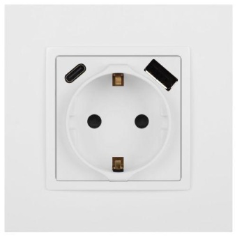Розетка Elegance 14-4108-01М 16A 250В 2P+E защ. шторки с USB type-A+C 3А 5В матов. бел. Эра Б0067710