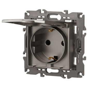 Розетка Elegance 14-2103-16 16А 250В 2P+E Schuko защ. шторки с крышкой титан Эра Б0065811