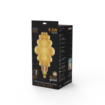 Лампа светодиодная филаментная Black Filament 8.5Вт Honeycomb золотая 2000К тепл. бел. E27 660лм GAUSS 161802105
