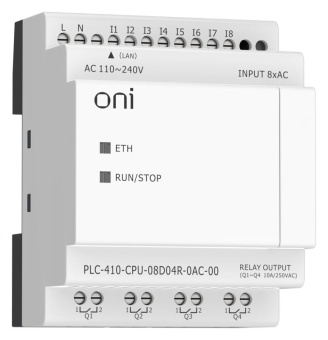 Модуль ЦПУ ПЛК 410 8 DI 4 RO 220В AC с Ethernet портом без экрана ONI PLC-410-CPU-08D04R-0AC-00