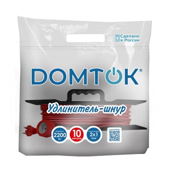 Удлинитель-шнур на рамке 1х10м без заземл. 10А IP20 2.2кВт ПВС 2х1 DOMTOK 2473