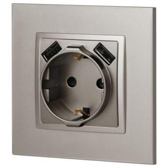 Розетка Elegance 14-4109-16 16A 250В 2P+E защ. штор. с 2xUSB 3А 5В титан Эра Б0065775