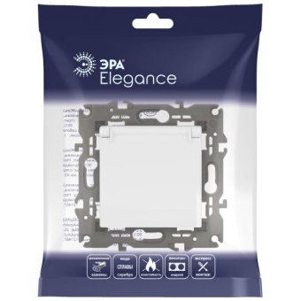 Розетка 1-м СП Эра Elegance 14-2103-01 16А IP20 16AX 250В 2P+E Schuko защ. шторки с крышкой бел. Эра Б0034278