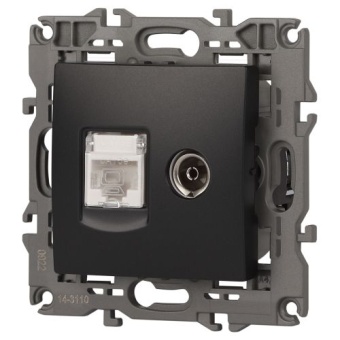 Розетка компьютерная + телевизионная 2-м Elegance 14-3110-05 RJ45 + TV IP20 механизм антрацит Эра Б0034318