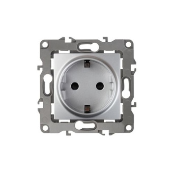 Розетка 1-м СП Эра12 12-2101-03 16А IP20 16AX 250В 2P+E Schuko механизм алюм. Эра Б0014677