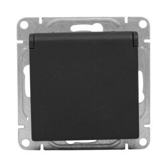 Розетка СП Эпика 16А IP44 с заземл. защ. шторки с крышкой механизм черн. EKF UP1-SOB-111-44