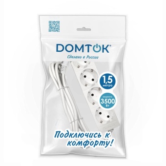 Удлинитель 4х1.5м с заземл. 16А IP20 3.5кВт ПВС 3х1 бел. DOMTOK 2394