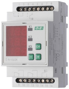 Реле времени RV-03/24 3х8А 24В AC/DC 3NO/NC IP20 многофункц. 3-х канал. 9 режимов работы с входами START диапазон выдержки времени 0с-99ч 59мин; 3мод. монтаж на DIN-рейке F&F EA02.001.028