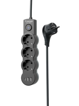 Удлинитель 3х5м с заземл. 10А IP20 USB 2800Вт 220В ПВС 3х1 с выкл. черн. КОСМОС YKsm5m3g-Z-VU10А-B
