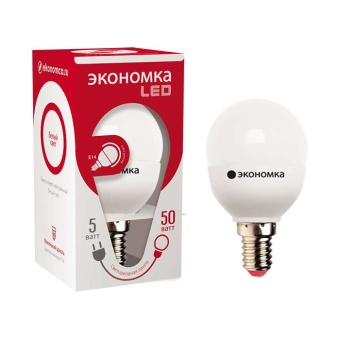 Лампа светодиодная GL45 5Вт шар 4500К бел. E14 350лм 220-240В 45мм ЭКОНОМКА Eco_LED5wGL45E1445