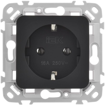 Розетка СП FLITE РС11-1-ФлЧ 16А с заземл. без защ. шторок безвинтовое крепление механизм черн. IEK FI-R11-16-1-K02