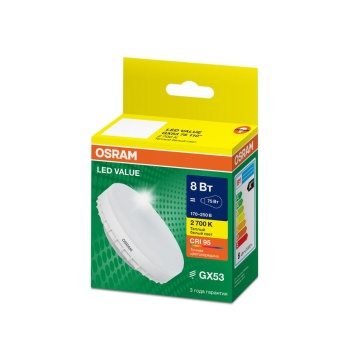 Лампа светодиодная LED G4 Value LVGX5375 8W/927 CRI95 8Вт 2700К 800лм таблетка матов. GX53 170-250В OSRAM 4058075582248