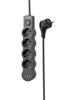 Удлинитель 3х5м с заземл. 10А IP20 USB 2500Вт 220В ПВС 3х1 с выкл. черн. КОСМОС YKsm5m4g-Z-VU10А-B