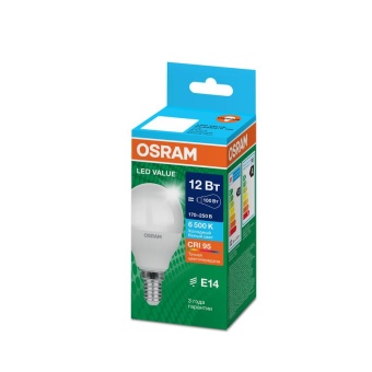 Лампа светодиодная LED G4 Value LVCLP100 12W/965 CRI95 12Вт 6500К 1200лм шар матов. E14 170-250В OSRAM 4099854309038