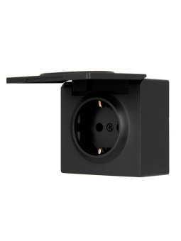 Розетка 1-м ОП LETO с заземл. с крышкой LETO ПБТ черн. бархат LEZARD 752-4200-123B