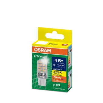 Лампа светодиодная LED G4 Value LVPIN40 4W/927 CRI95 4Вт 2700К 560лм капсульная прозр. G9 220-240В OSRAM 4610590510320