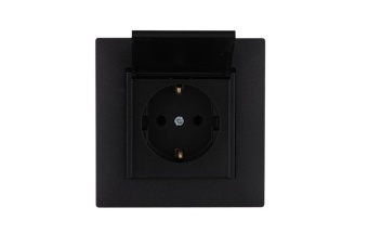 Розетка 1-м с крышкой Karea RIZZ STAR с заземл. чер. Makel 88054029