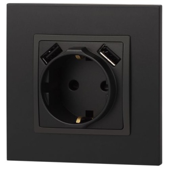 Розетка 16А 250В 2P+E с 2хUSB 5В-3А защ. шторки Elegance антрацит 14-4109-05 ЭРА Б0047871