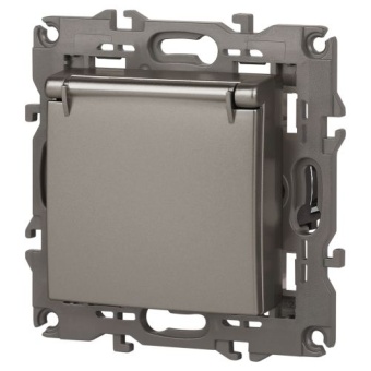 Розетка Elegance 14-2103-16 16А 250В 2P+E Schuko защ. шторки с крышкой титан Эра Б0065811