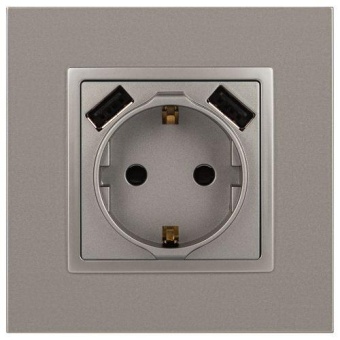 Розетка Elegance 14-4109-16 16A 250В 2P+E защ. штор. с 2xUSB 3А 5В титан Эра Б0065775