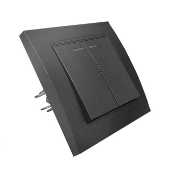 Выключатель 2-кл. СП Бриллиант 10А IP20 с подсветкой в сборе графит Universal 7947410-Gr