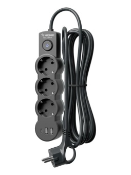 Удлинитель 3х5м с заземл. 10А IP20 USB 2800Вт 220В ПВС 3х1 с выкл. черн. КОСМОС YKsm5m3g-Z-VU10А-B