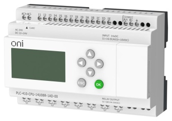 Модуль ЦПУ ПЛК 410 8 DI 6 UI (0-10В/DI) 8 RO 12В-24В DC или 24В AC с Ethernet портом с экраном ONI PLC-410-CPU-14U08R-1AD-00